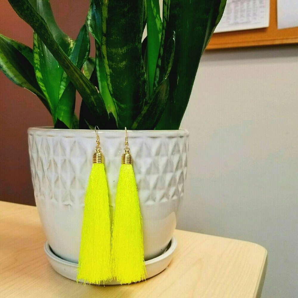 Neon Yellow Tassel Earrings